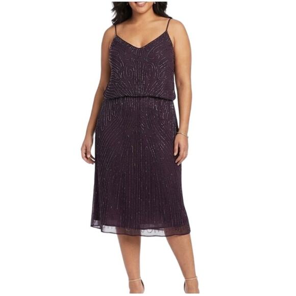 J Kara Dresses & Skirts - JKara Purple Cocktail Dress Beaded Chiffon Sleeveless V-Neck Sheath Size 10